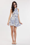 Deep Blue Vintage Palm Mini Dress