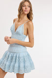 Floral Embossed Lace Solid Color Mini Dress