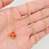 Mini Red Enamel Mushroom Pendant Necklace