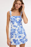 Blue Floral Wide Strap Mini Dress