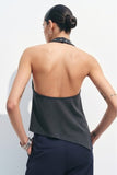 Soft Drape Halter Top (Charcoal)