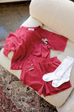 Striped Round Neck Top & Shorts Set (Dark Red)